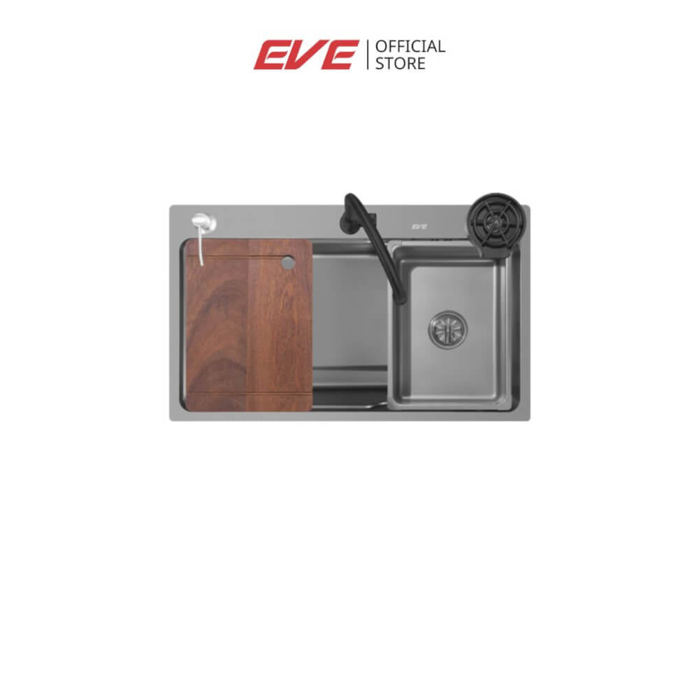 ซิงค์ล้างจาน 1 หลุม EVE ELITE 800/490 ขนาด 80 ซม. สีเทาไทเทเนียม พร้อมอุปกรณ์เสริม 